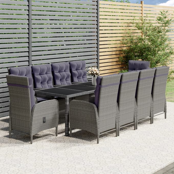vidaXL - 11-delige - Tuinset - poly - rattan - grijs