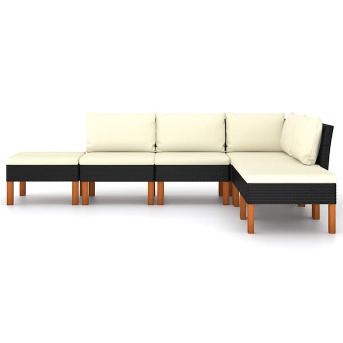 vidaXL - 6-delige - Loungeset - met - kussens - poly - rattan - zwart