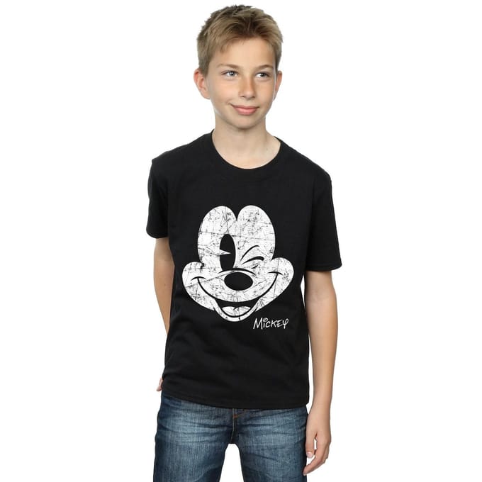 Disney Jongens Mickey Mouse Distressed Gezicht T-shirt (Zwart)