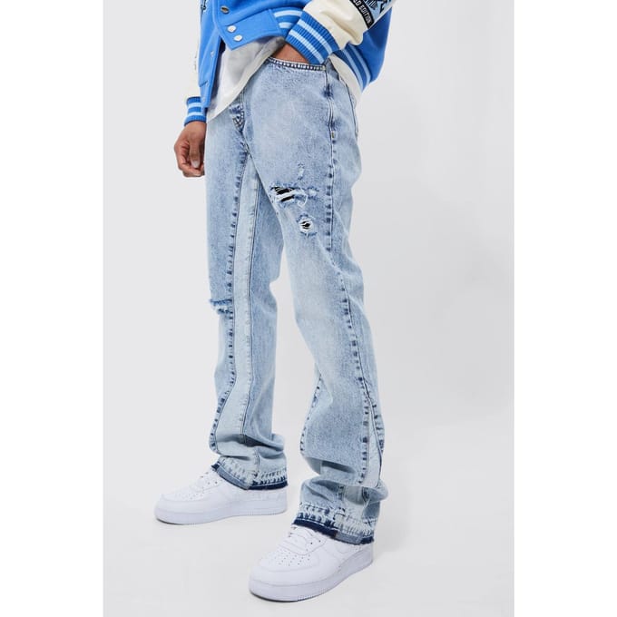 Slim Flare Washed Distressed Gusset Panel Jeans | Ice Blue | Size 28R
