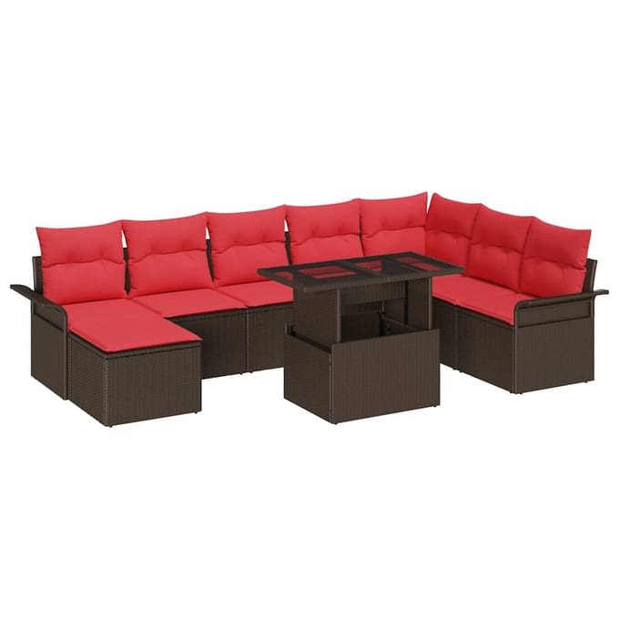 vidaXL - Tuinbank - Set - 9 - st - Bruin - [Synthetisch]: - Poly - Riet