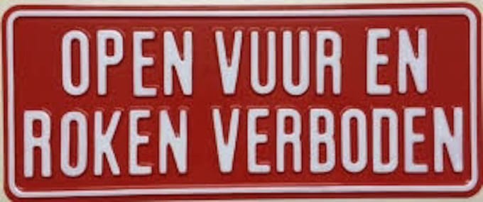 Open Vuur En Roken Verboden Bord - 36x15 cm - aluminium