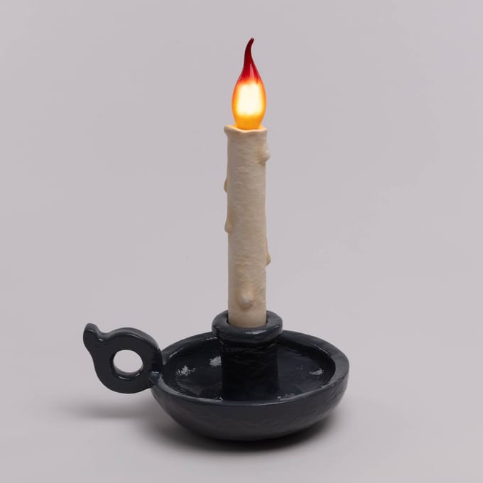 SELETTI Grimm Bugia decoratieve tafellamp in kaarsvorm, grijs
