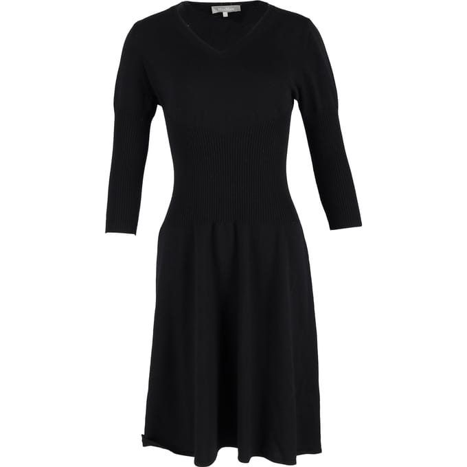 Max Mara midi-jurk met V-hals en 3/4 mouwen in zwarte wol