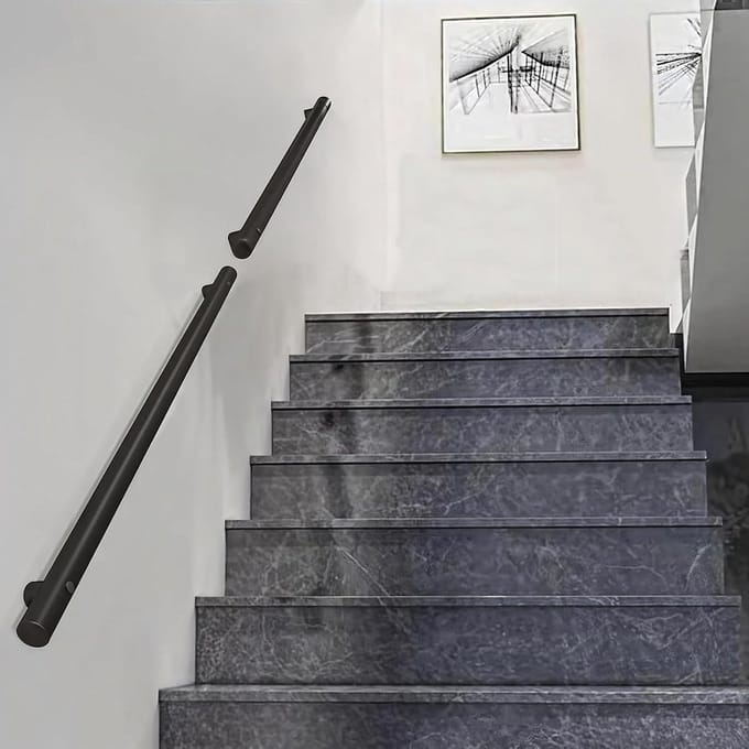Ronde Buis Leuning - Trapleuning Set - Veiligheid Trap - Instelbare Hoek - 150cm Lengte - Zwart