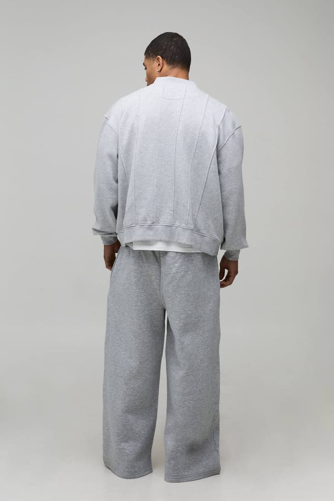 Boxy Fit Geplooide Paneel Jersey Bomber Jacket | Grey | Size Small