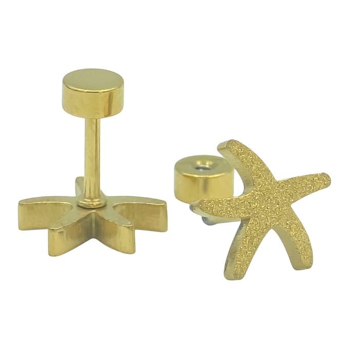 Goudkleurige Zeester Oorknopjes met Glitter & Schroefsluiting - 8mm