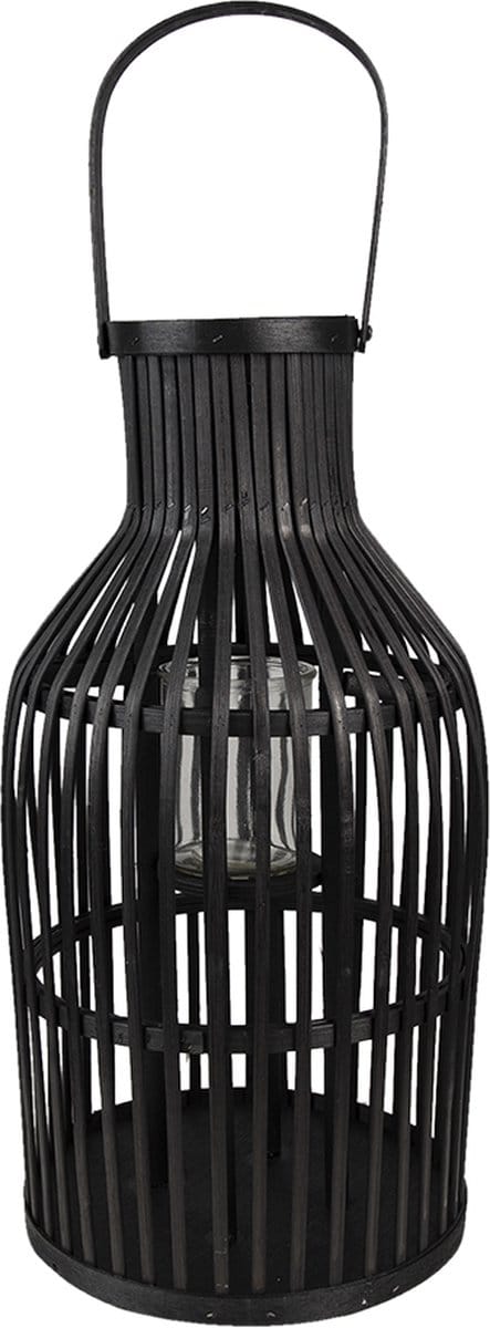 Clayre & Eef Windlicht Ø 23x39 cm Zwart Bamboe