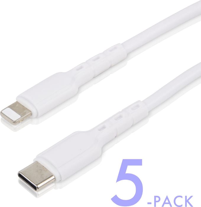 Snellaadkabel geschikt voor iPhone 14 / 13 / 12 / 11 / X / Pro / Max / Plus / Mini - USB-C naar Lightning Kabel - 1 Meter - 5 Stuks Groothandel Voordeelpack - 20W Snelladen & 480 Mbps Datakabel - Lange Levensduur