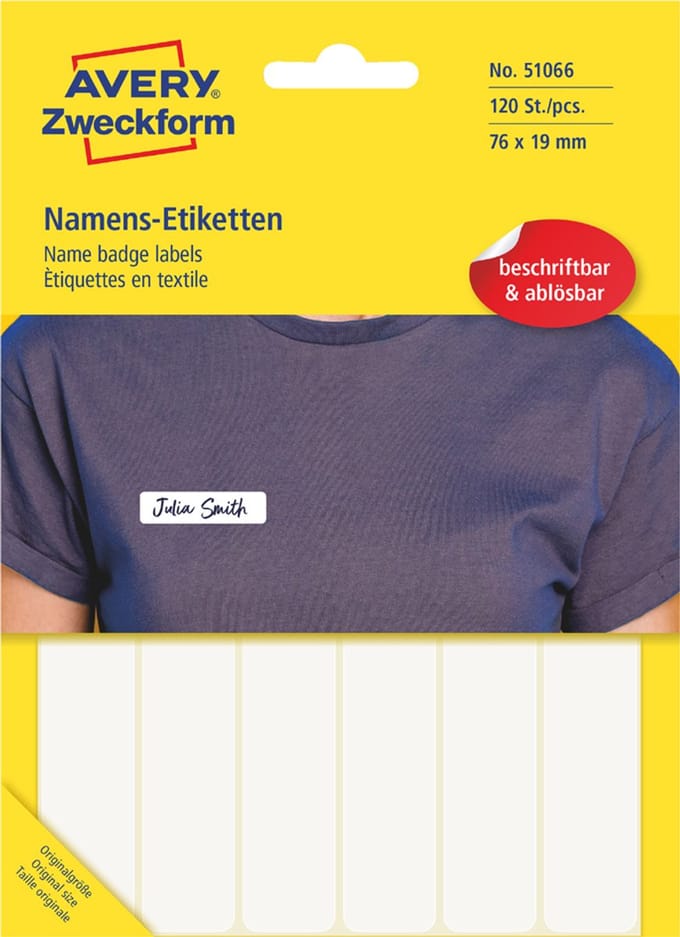 AVERY Zweckform naametiketten, 76 x 19 mm, verwijderbaar, wit, 10 vel, handschrift