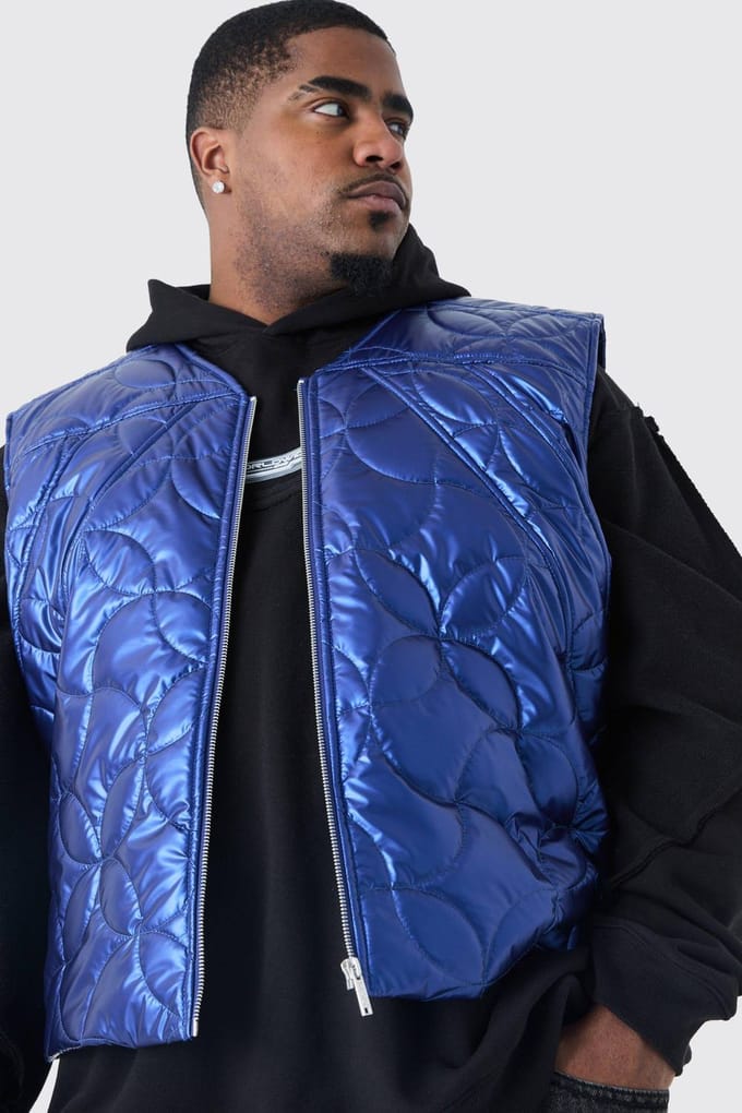 Plus Metallic Gewatteerd Gilet | Blue | Size 2XL