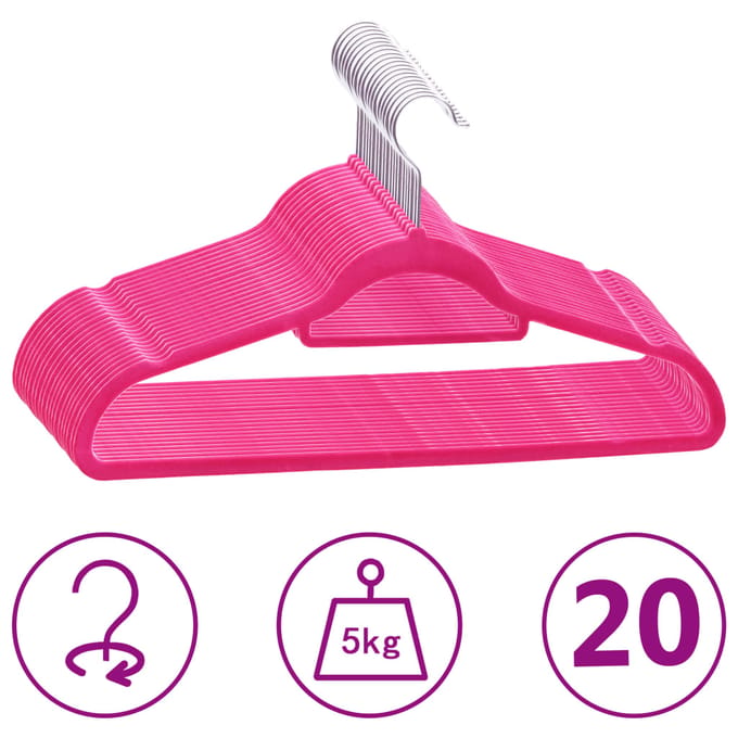 vidaXL - 20-delige - Kledinghangerset - anti-slip - fluweel - roze