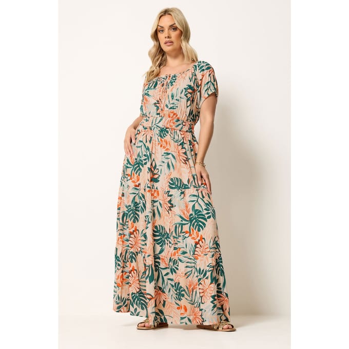 Yours Crèmekleurige Maxi Bardotjurk Met Strikhals Size 42