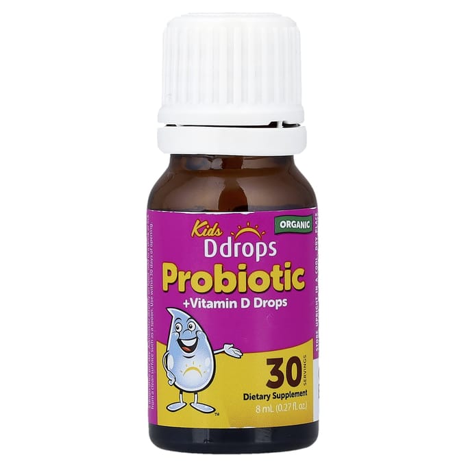 Ddrops, Kinderdruppels®, Biologische Probiotica + Vitamine D Druppels, voor Leeftijden 1+, 8 ml (0,27 fl oz)