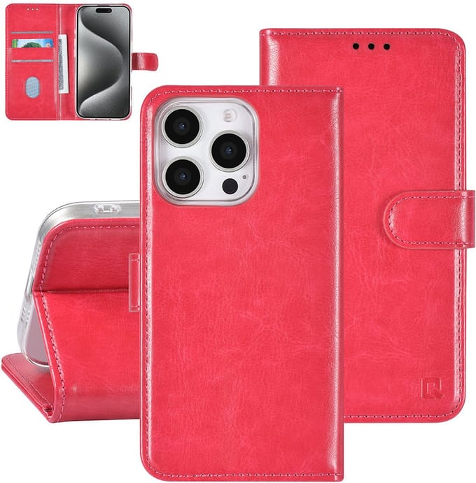 TUNIQ telefoonhoesje voor Apple iPhone 16 Pro - Boekmodel - Magneetsluiting - Roze