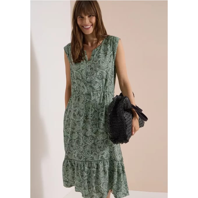 Midi-jurk met gespleten hals en print