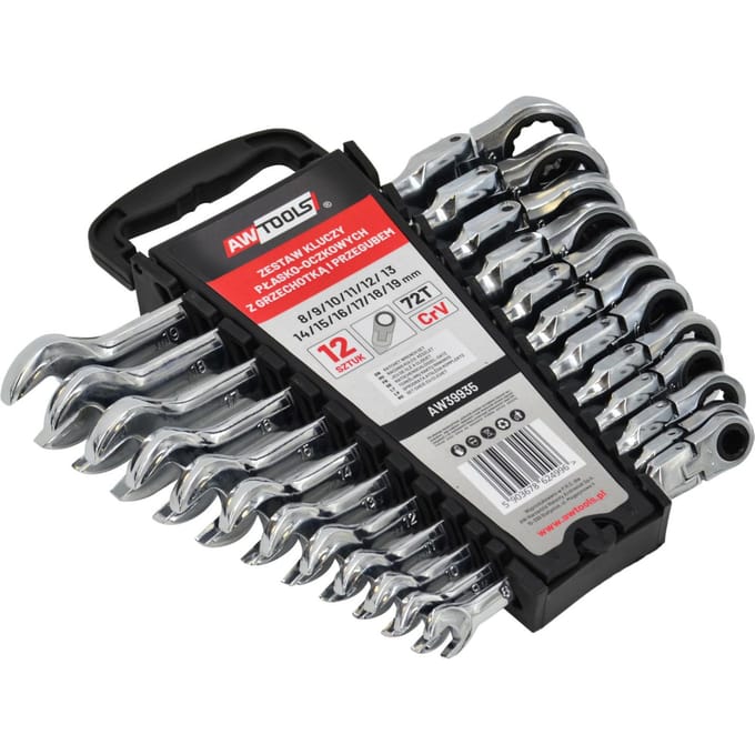 Awtools - Dopsleutelset - Płasko-Oczkowe - Grzechotka - 12 Stuks - 8-19mm