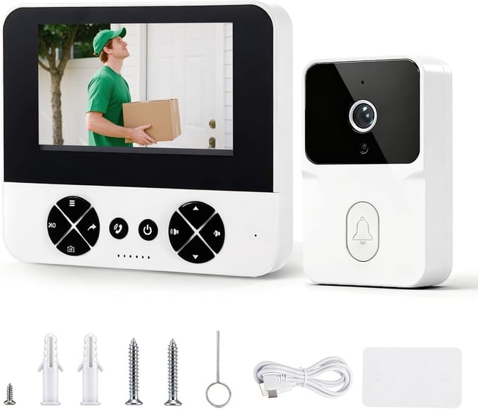 Video Deurbel - Camera Deurbel - Veilig Thuis - Geen Wifi Nodig - 4.3 Inch Scherm - Wit