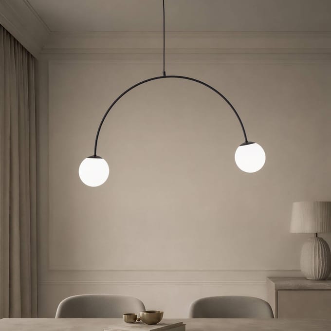 Domiluce Hanglamp Nova, glas/metaal, zwart/wit, 2-lamps