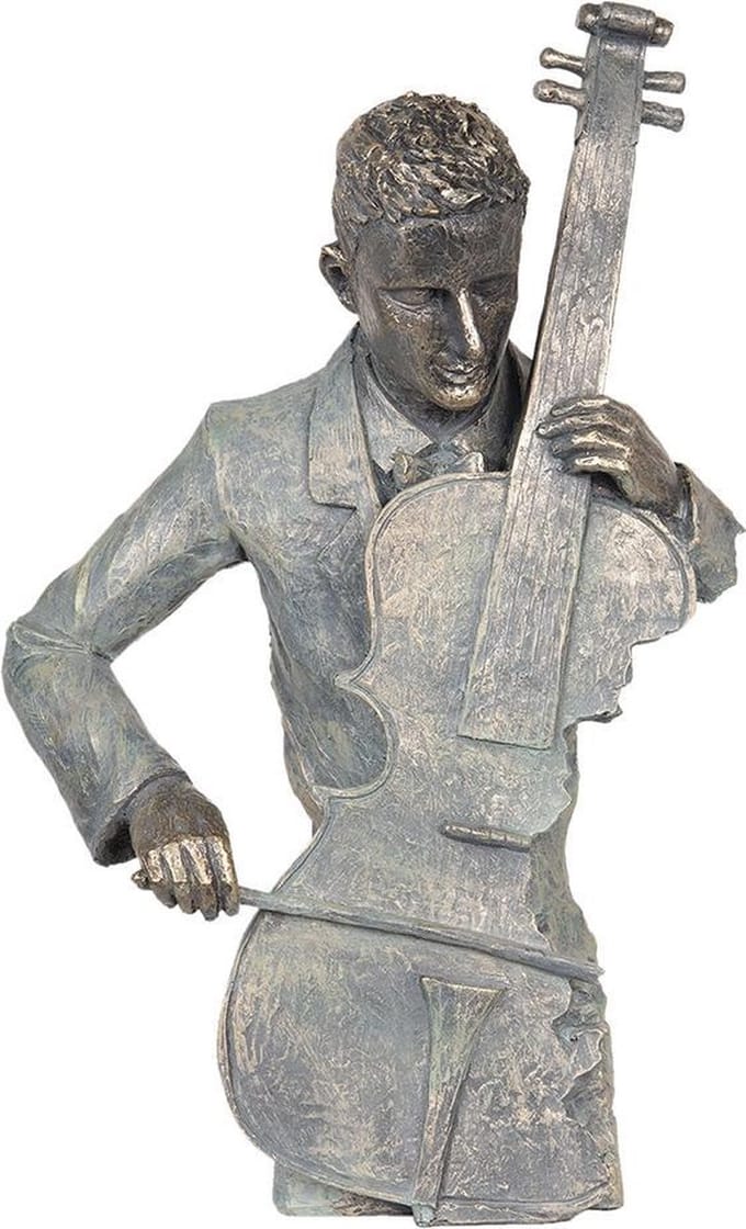 Clayre & Eef Decoratie Beeld Cellist 6PR2691 29*13*46 cm Grijs Polyresin Decoratief Figuur Decoratieve Accessoires Woonaccessoires