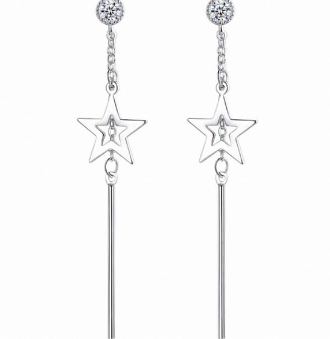 Ster Staafje Oorbellen met Strass - Zilver- Lang - Charme Bijoux