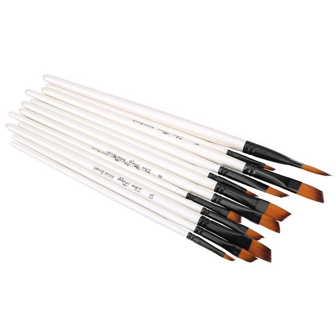 Ensemble de 12 stylos pinceaux de dessin Art Gouache Aquarelle Peinture à l'huile Outils (02) white