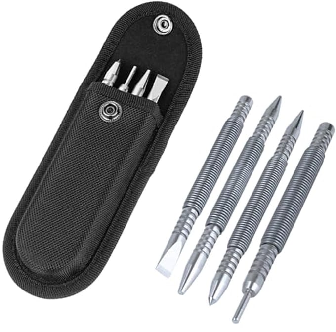 Nail Setter & Center Punch Set - Double Head Nail Set with Hammerless Chisel and Hinge Pin Remover