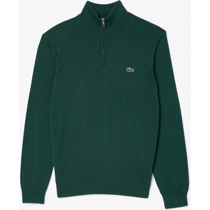 Lacoste heren schipperstrui katoen - met korte rits - sinople groen