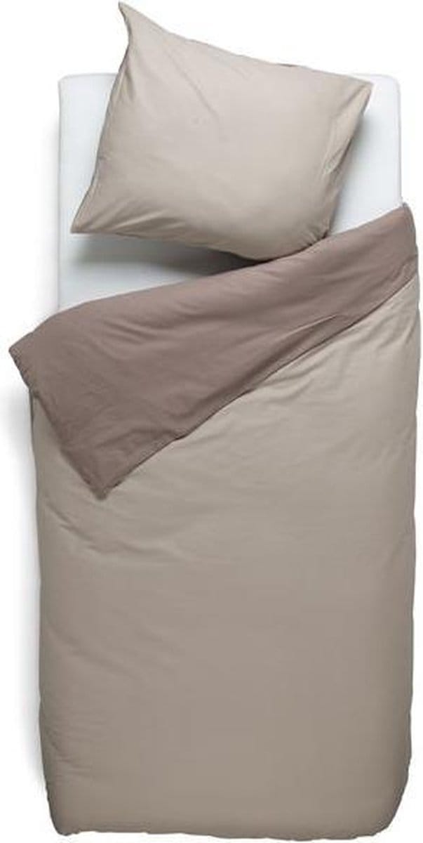 Snoozing Two Tone - Flanel - Dekbedovertrek - Eenpersoons - 140x200/220 cm + 1 kussensloop 60x70 cm - Taupe/Camel