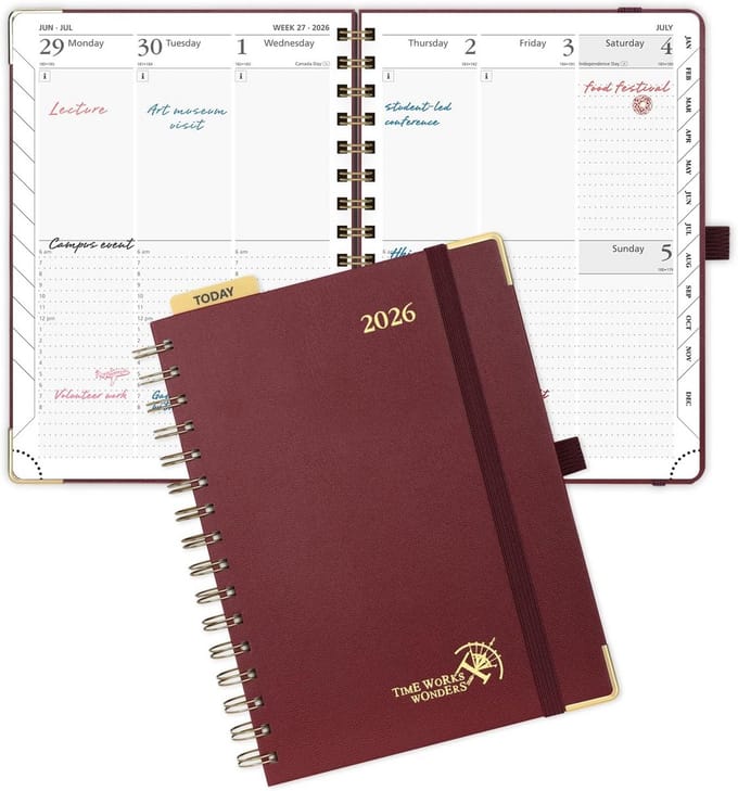 Weekplanner 2026 A5 - Agenda Dagplanner - Afspraken Plannen - Half Blanco Pagina - 21.5 x 16 cm - Bordeaux