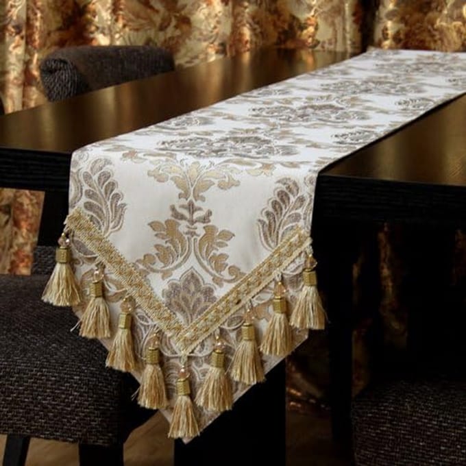 Moderne Jacquard Tafelloper, beige plafond sui, 30 * 220cm