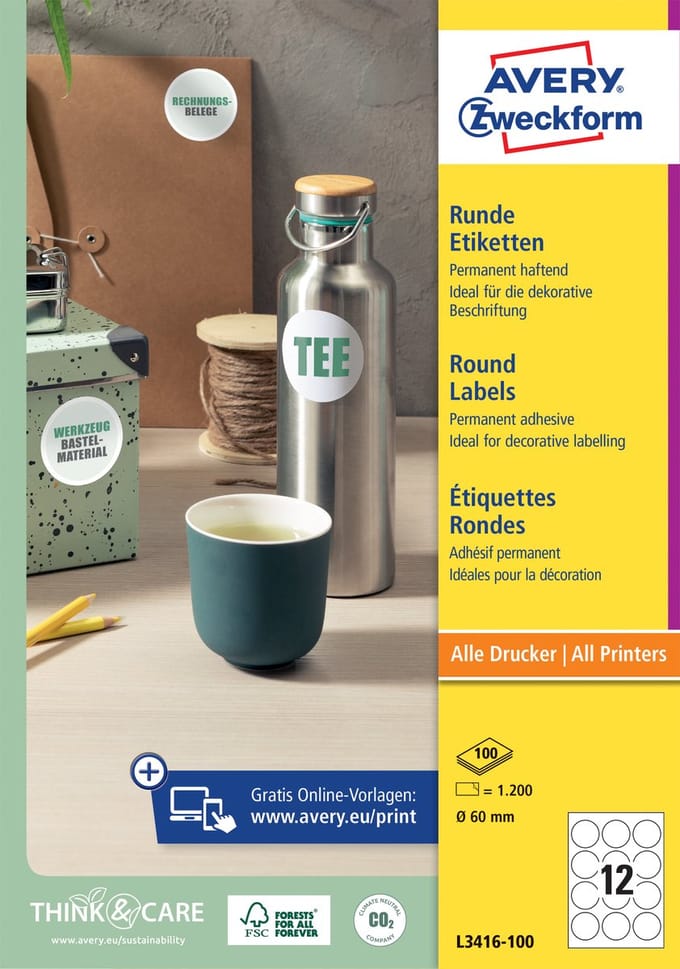 Etiket avery l3416 rond 60mm wit 1200st | 5 stuks