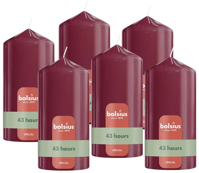 Bolsius - Glanzende Stompkaarsen - 6 Stuks - Rood - 13cm - 43 branduren