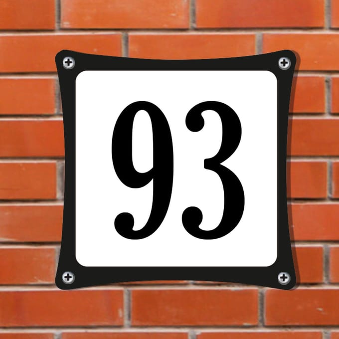 Decoporta Huisnummerbord Emaille-Look - Nummer 93 - Standaard - 10 x 10 cm | incl. schroeven
