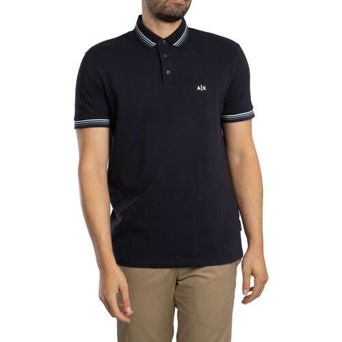 Armani Exchange Slim Fit Poloshirt Met Gestreepte Kraag, Blauw