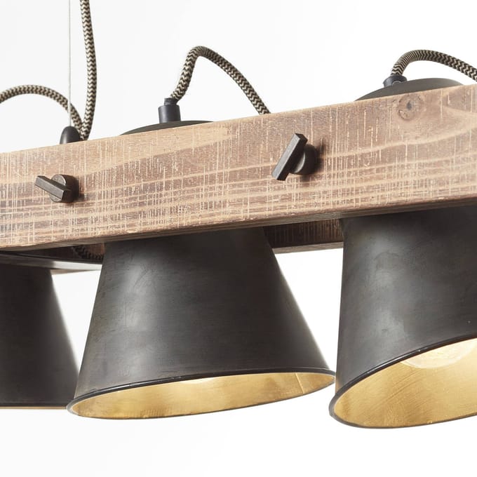 Brilliant Hanglamp Plow 3-lamps, zwart/hout donker