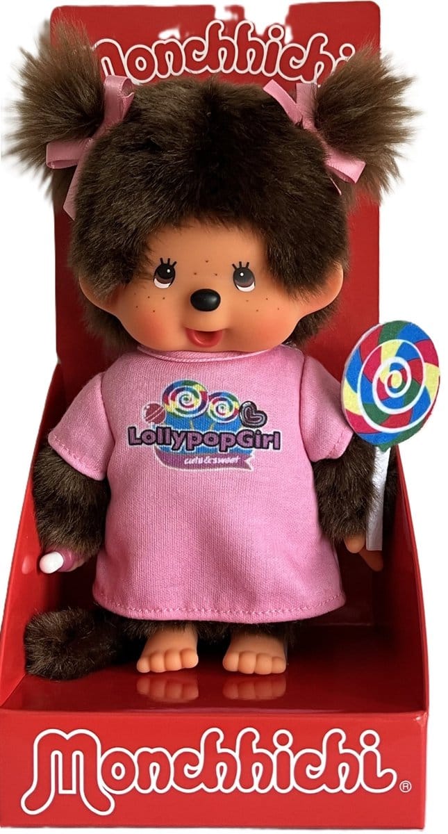 Monchhichi knuffelpop meisje lollipop pluche pop 20 cm speelgoed.
