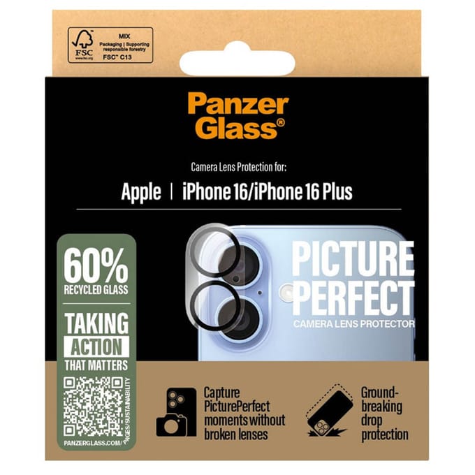 PanzerGlass Screenprotector geschikt voor Apple iPhone 16 Glazen | PanzerGlass PicturePerfect Camera Protector - Case Friendly
