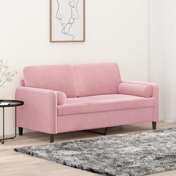 vidaXL - Tweezitsbank - met - sierkussens - 140 - cm - fluweel - roze