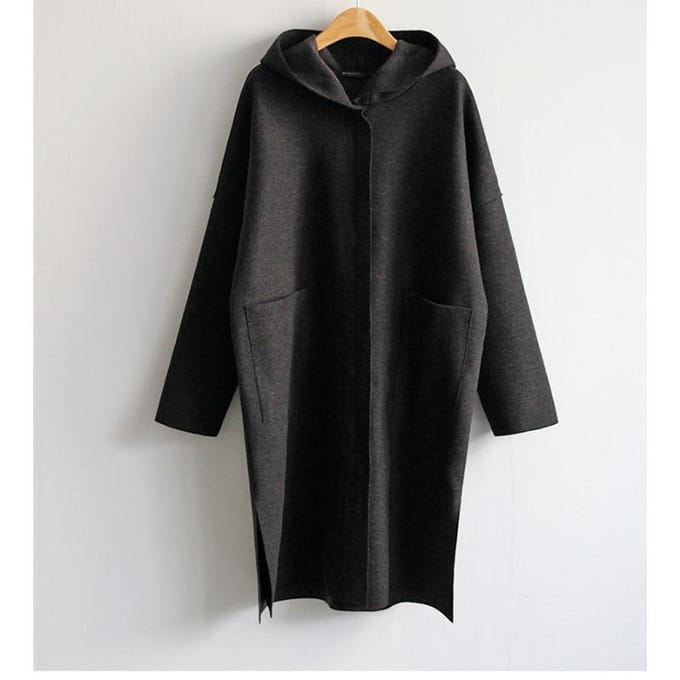 Nieuwe Lente en Herfst Losse Wolle Damesjas met Capuchon Grote Maat Jas S gray