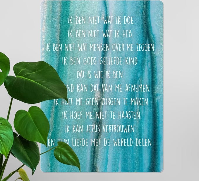 Interieurbord A4 credo - turquoise - christelijk - cadeau