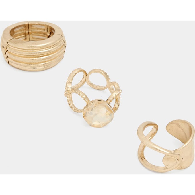 Yours Yourset 3Delige Set Goudkleurige Statement Ringensize One Size
