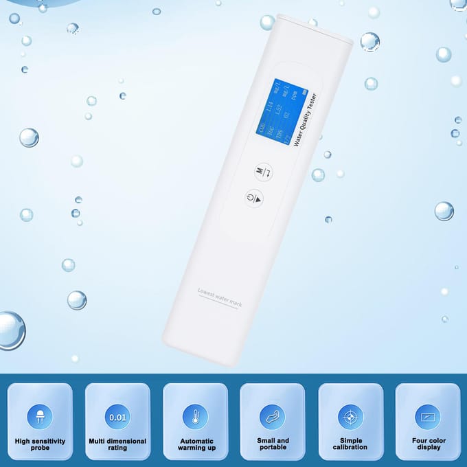 Détecteur de Qualité de l'Eau 6 en 1 TDS, COT, DCO, UV275, CE, Testeur de Température pour Eau Potable blanc