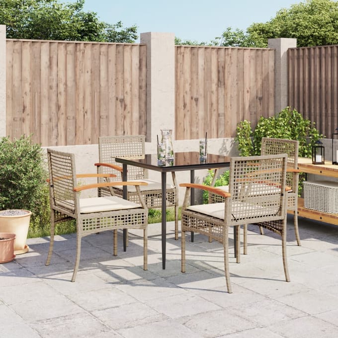 vidaXL - 5-delige - Tuinset - met - kussens - poly - rattan - beige
