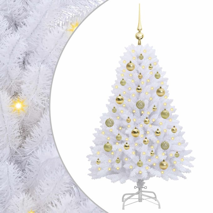 vidaXL - Kunstmatige - Hinged - Kerstboom - Wit - 120 - cm - PVC - en - Staal