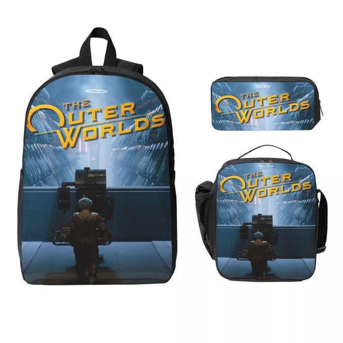 Set de 3 Sacs à Dos The Outer Worlds pour Garçon Fille Trousses Sets de Sacs d'École avec Boîte à Lunch Pour Étudiants Sac à Dos