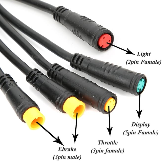 1 voor 5 Geïntegreerde Fietskabel met Lichtfunctie voor Ebike Waterdichte Controller black