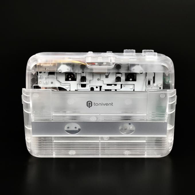 TONIVENT Draagbare BT Cassettespeler Stereo Auto Reverse Mini Transparante Cassettespeler & FM Radio transparant
