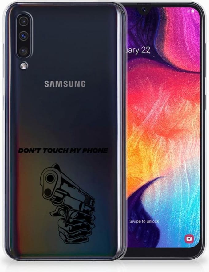 Samsung Galaxy A50 Silicone-hoesje Gun Don't Touch My Phone