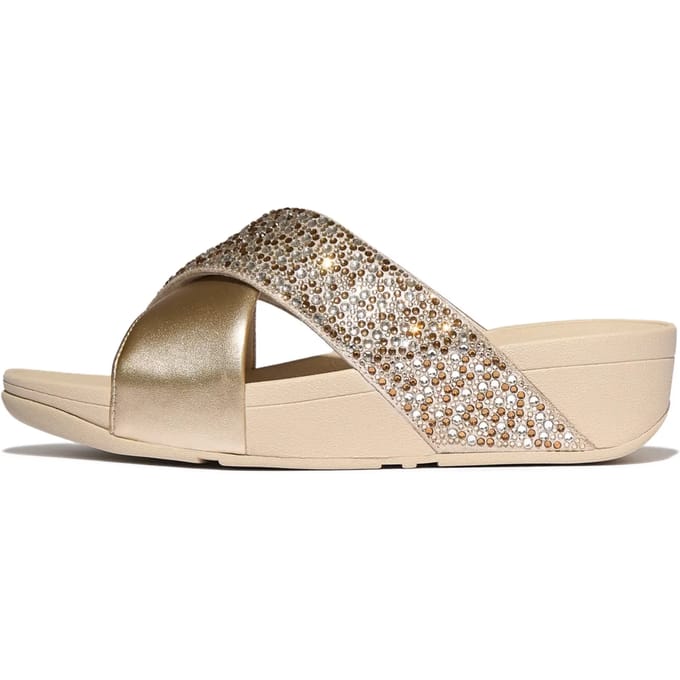 FitFlop Lulu crystal-mix metallic cross slides